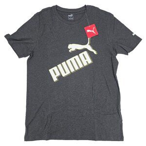 Puma T-shirt Mens Medium Heathered Dark Gray Graphic Logo Spellout Tee Crew Neck
